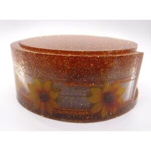 Coaster w/ Holder Orange & Gold w/ Paper Sunflowers